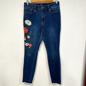 Buffalo David Bitton Hope Skinny Jeans Raw Hem Floral Embroidered Womens W30xL29